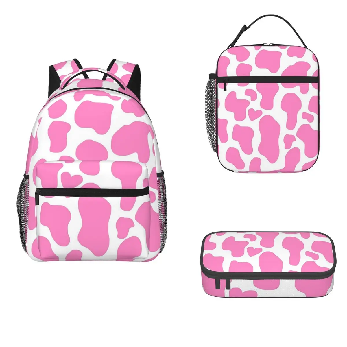 

Strawberry Cow Backpacks Boys Girls Bookbag Students School Bags Cartoon Kids Rucksack Lunch Bag Pen Bag Three-Piece Set