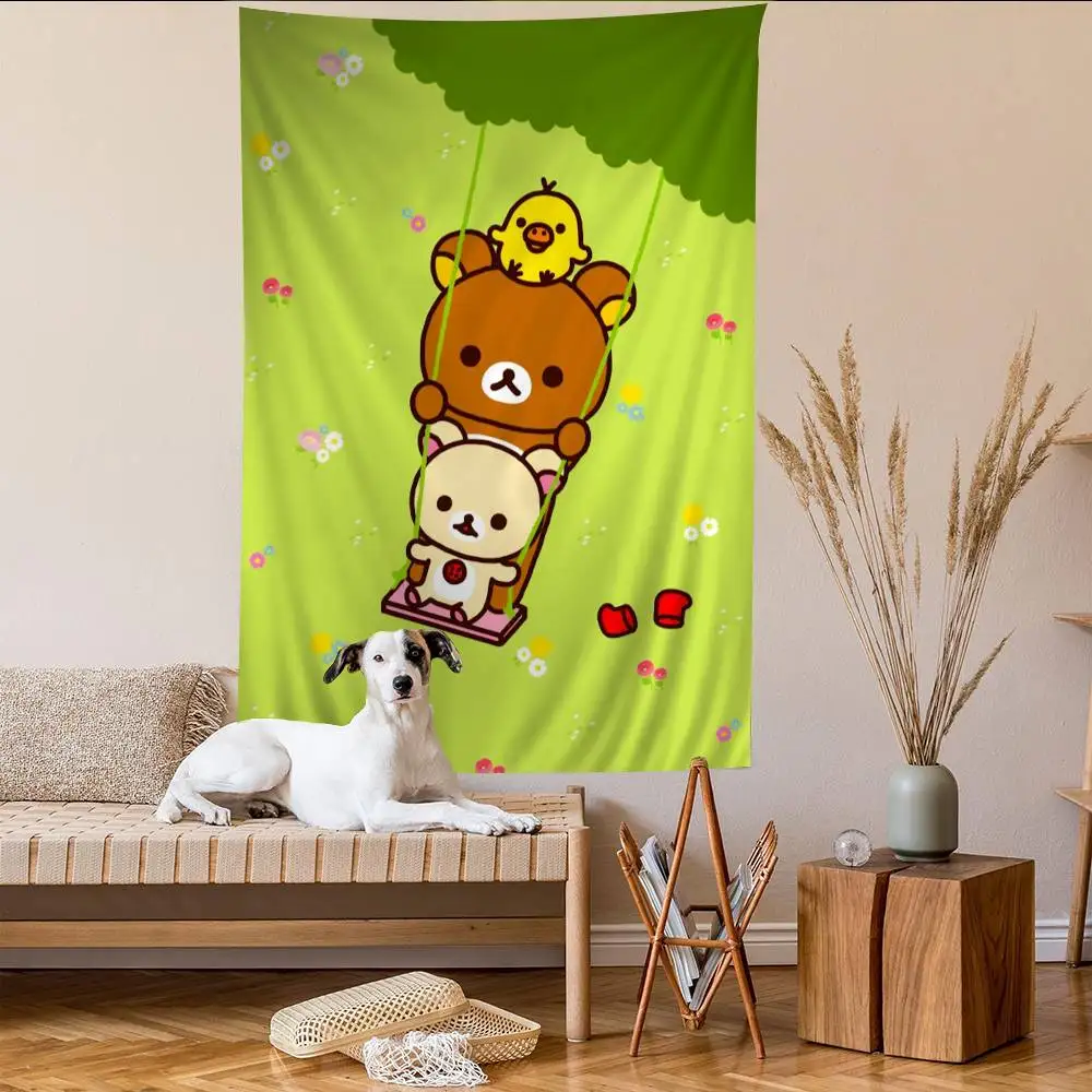Kwaii Cute P-RilakkumaS Bear Hippie Wall Hanging Tapestries Bohemian Wall Tapestries Mandala INS Home Decor