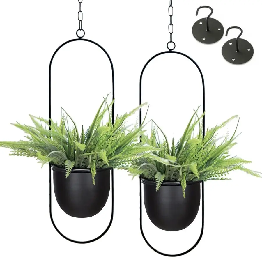

Joy Shineloha 2 Pack Hanging Planters for Indoor Plants with 5.5 Pot Ceiling Hook Black Hanging Planter, Metal Plant Hanger, NO