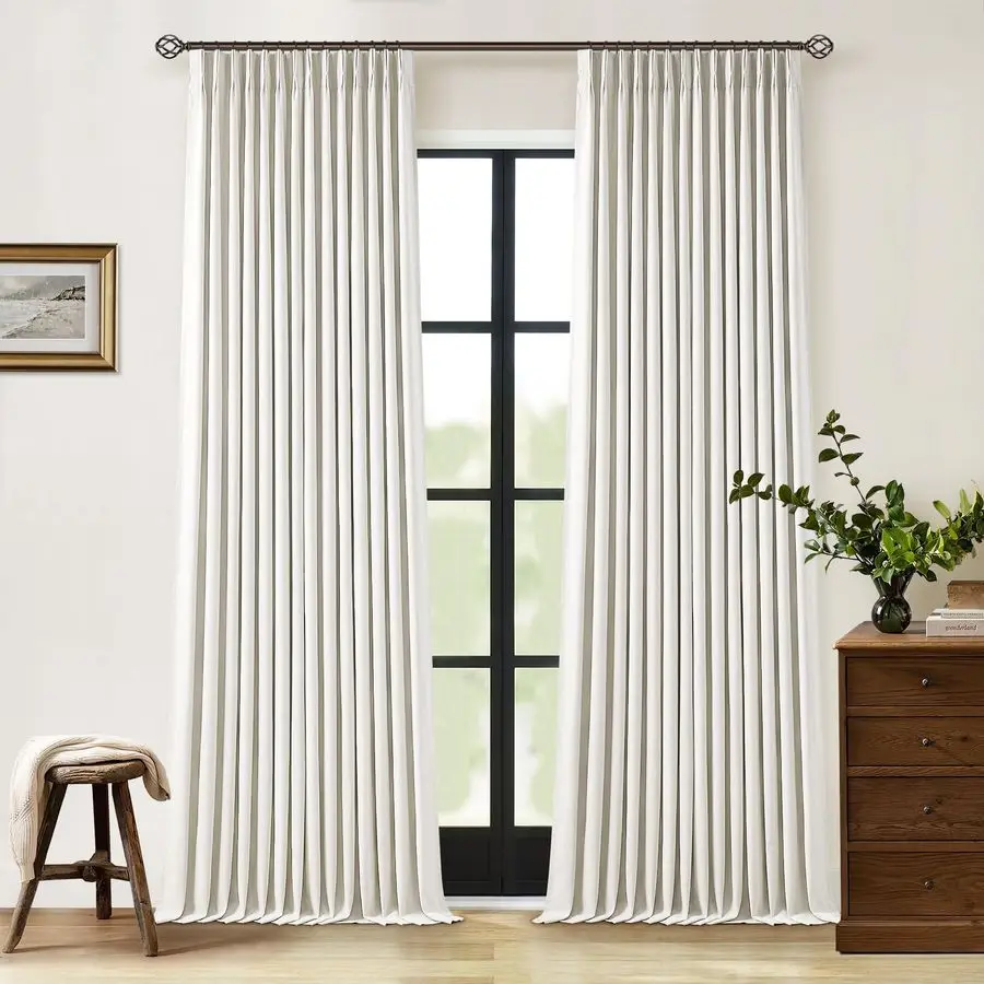 

90 Inch Pinch Pleated Linen Blackout Curtains 2 Panels for Living Room Cream Natural 100 Black Out Curtains 90 Inches Long Pinc