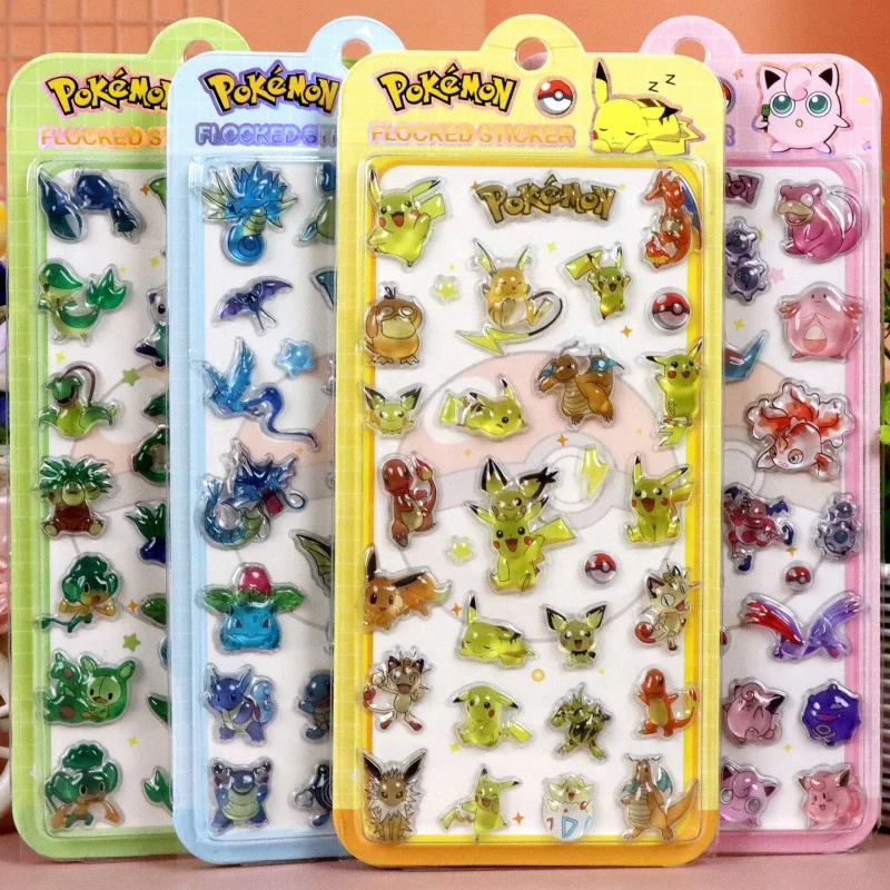 4 autocollants 3D en relief mignons Pikachu et Charmander, amusants, style anime, pour scrapbooking, ordinateur portable et téléphone