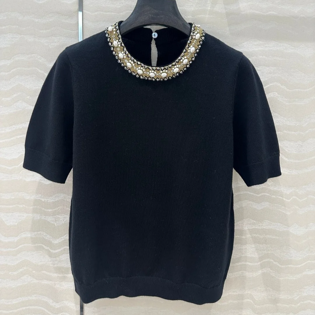 

25 Spring/summer new collar bead fashion design pure wool top pullover sweater