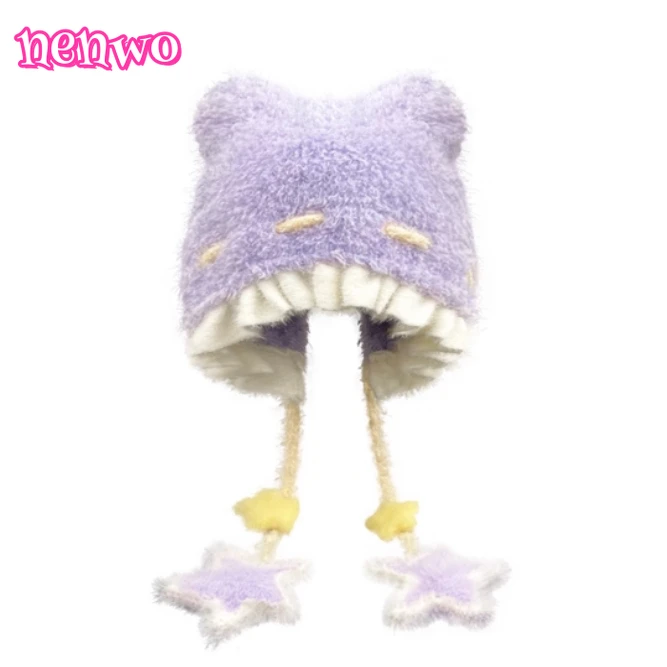 

Пушистая мягкая милая шапка с рюшами и медвежьими ушками, женская осенне-зимняя теплая шапка для защиты ушей, уютная модная шапка для похудения