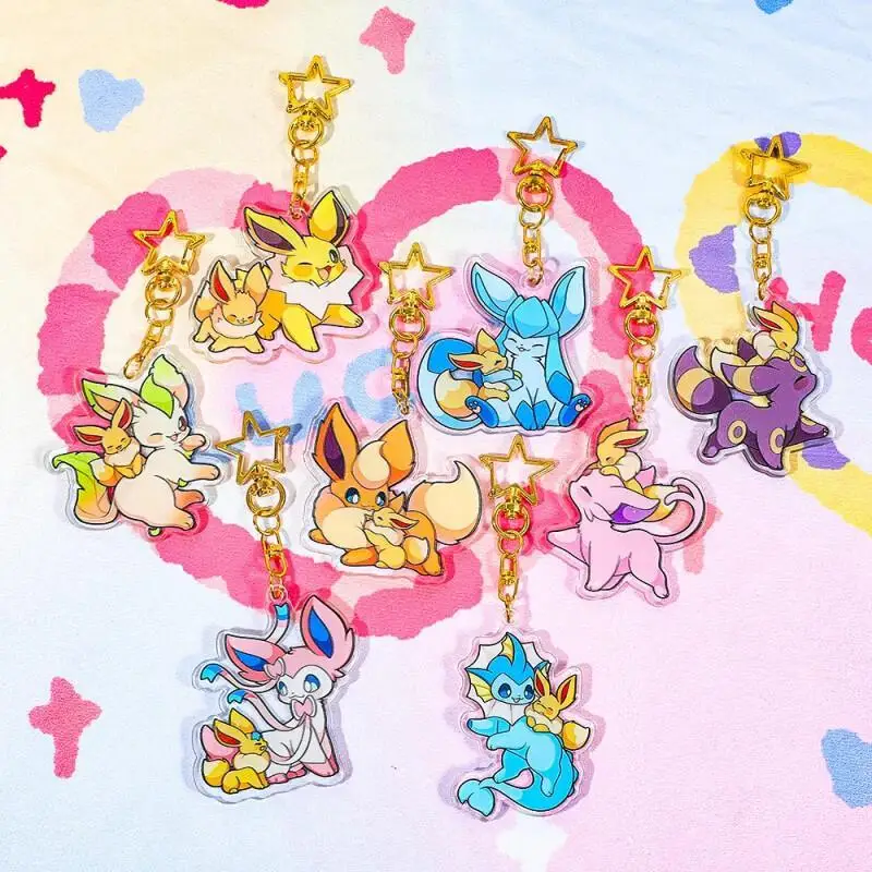 Anime Figure for Eeveelution Leafeon Sylveon Espeon Umbreon Glaceon Flareon Eevee Jolteon Acrylic Keychain Bag Pendant Gifts