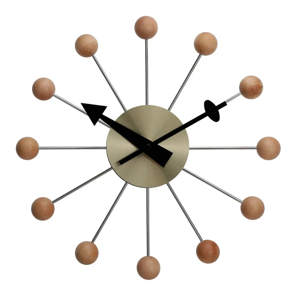 Modern Design Nordic Style Metal Wooden Ball Wall Clock Fashion Living Room Bedroom Dining Room Watch Home Decoration Wall Clock