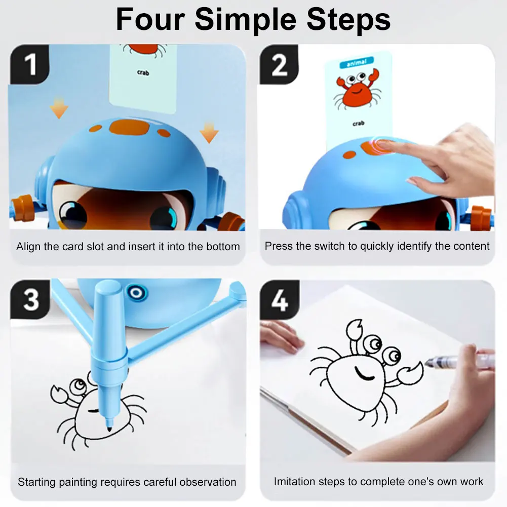 Kids Drawing Robot Early Educational Toys with 100 Cards Preschool Learning Activities Birthday Christmas Gifts for Boys Girls