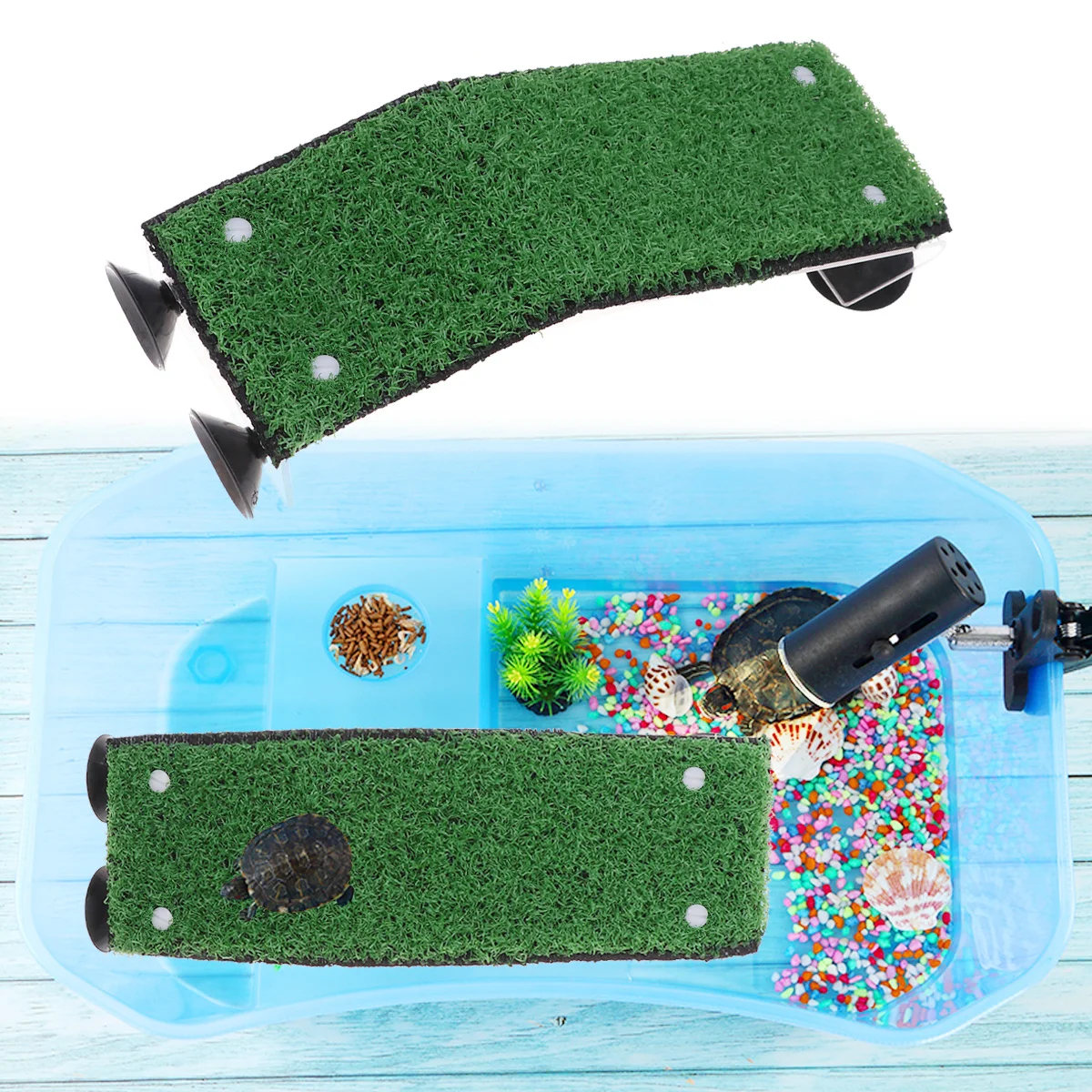 

Simulation Grass Ladder Medium Size Lifelike Reptile Shelter Vivid Aquarium Decor Tortoise Basking Platform