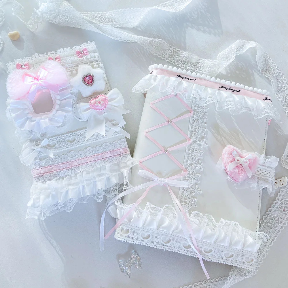 A5 PU Leather Photo Album INS  Book 6 Ring  Binder Poka Decor Holder Trading Card  Kpop Collect A6 Handmade Lace Ribbon Holders