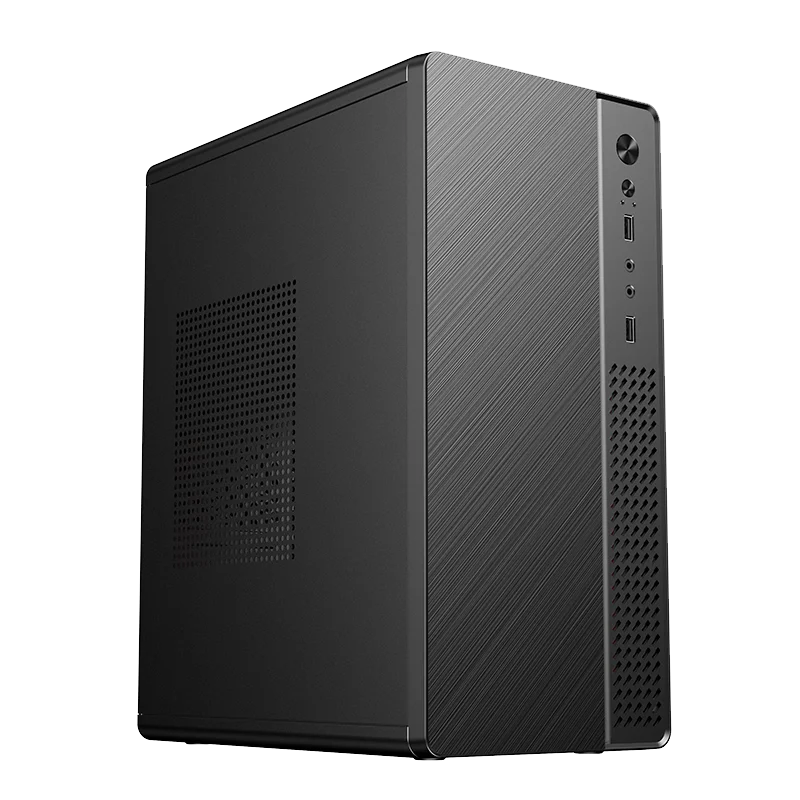MATX Mini Desktop PC Case For Business Office, Brushed Panel & Ventilated Side Cover