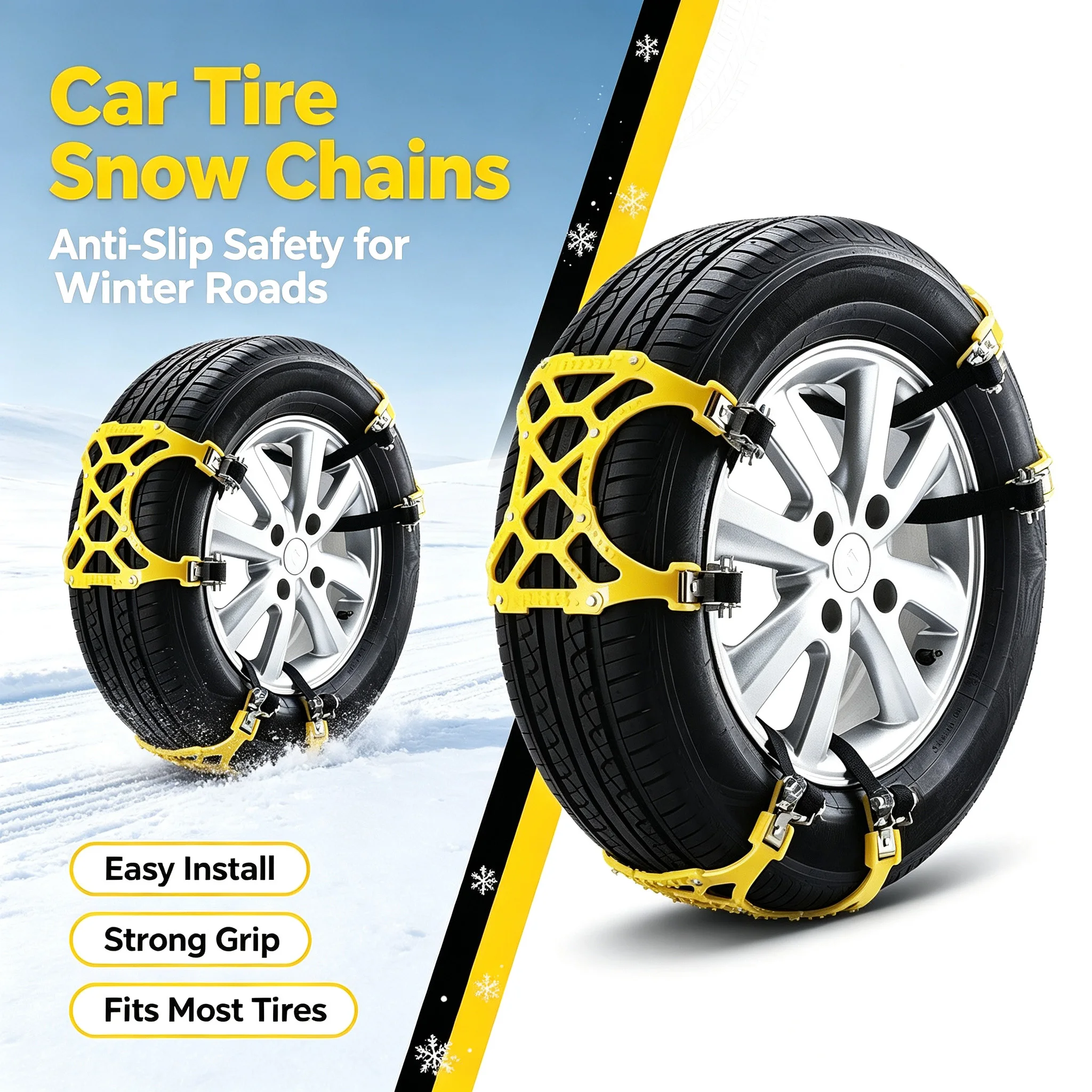 Road Safety Offroad Auto Tire Chains TPU Anti Slip Wheel Accessories Equipped With Steel Nails Fasteners For Snowy Road Driving
