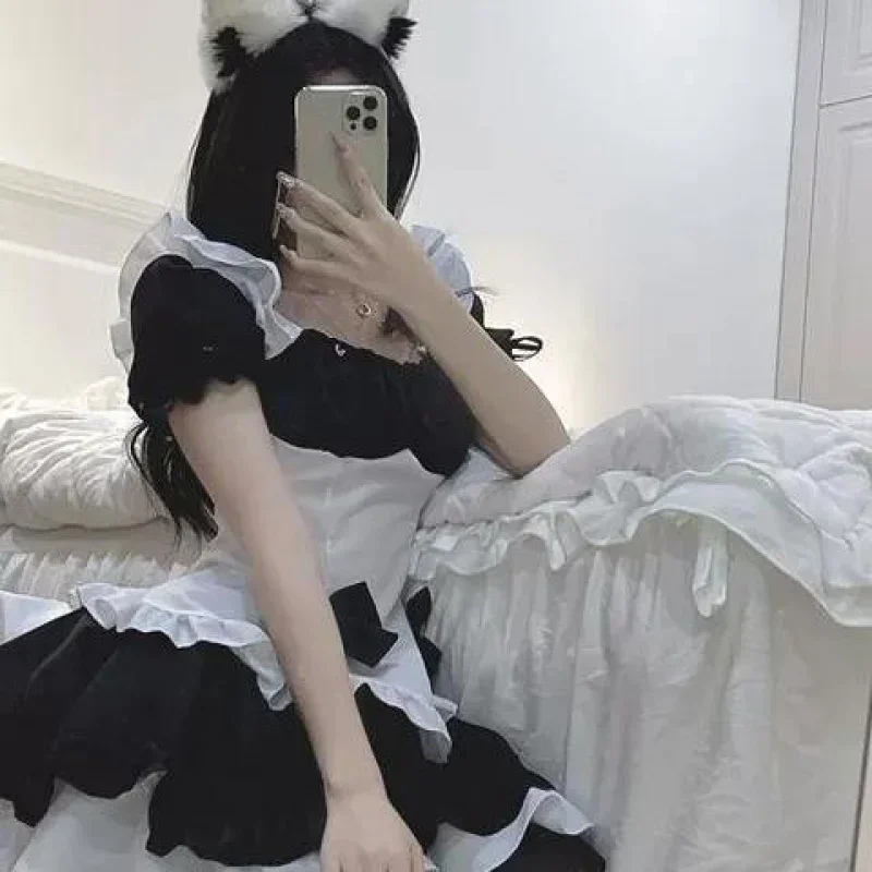 Lolita meninas bonito empregada coslay uniforme japonês gótico kawaii preto branco roupas de empregada sexy lingerie vestido festa role play terno