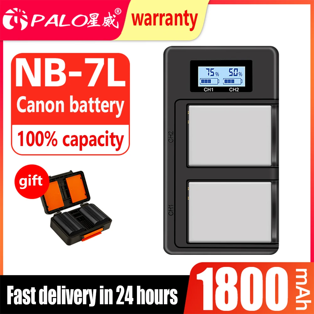 

PALO 1800mAh NB-7L Battery NB 7L NB7L Batteries + 2 Slots Fast Charger For Canon PowerShot G10 11 12 SX30 NB-7L Digital Camera