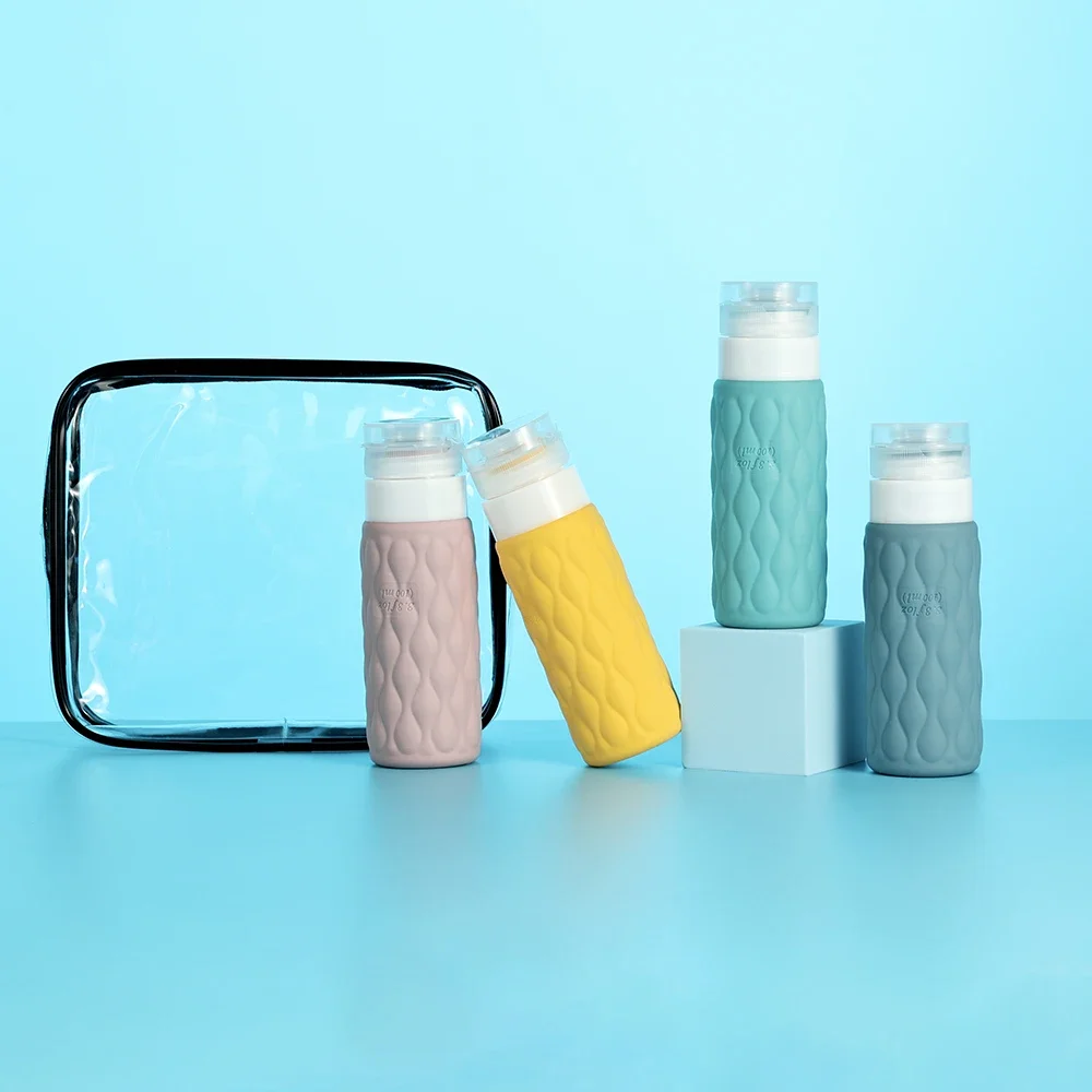 4 bottiglie da viaggio in silicone da 100 ml set per articoli da toeletta perdite comprimibili per shampoo cosmetico crema balsamo lozione sapone