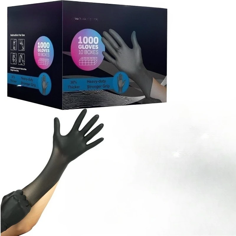 

Сверхмощные одноразовые перчатки без латекса | Черные нитриловые перчатки 5,5 мил | Безпудренные химически стойкие перчатки