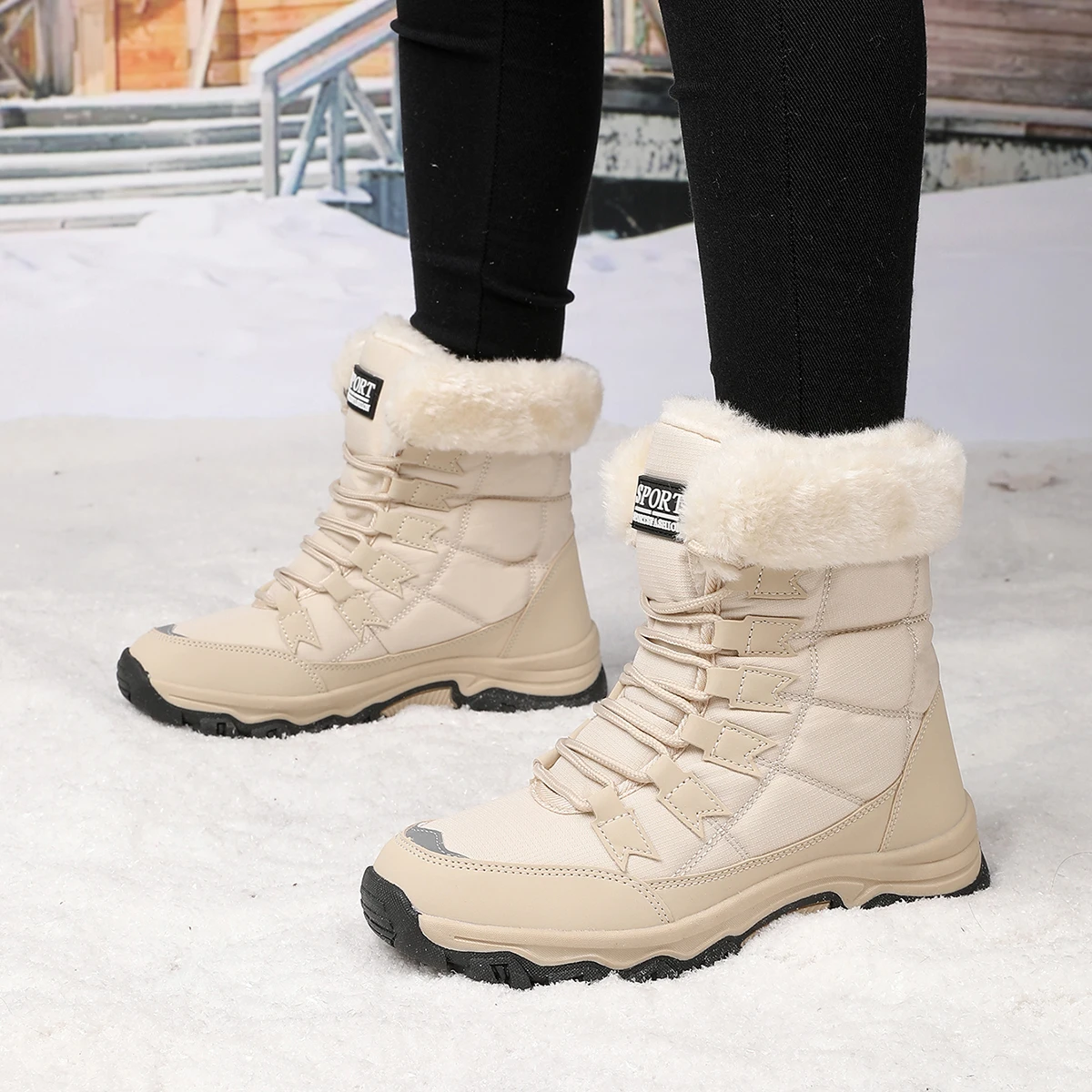 Women Warm Plush Snow Boots Waterproof Winter Hiking Shoes Non Slip Thick Sole Outdoor Footwear Non Slip Outdoor Ankle Boots