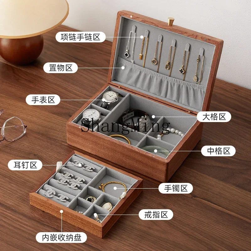

CL black walnut solid wood jewelry storage box wooden retro exquisite ring earrings necklace bracelet jewelry box
