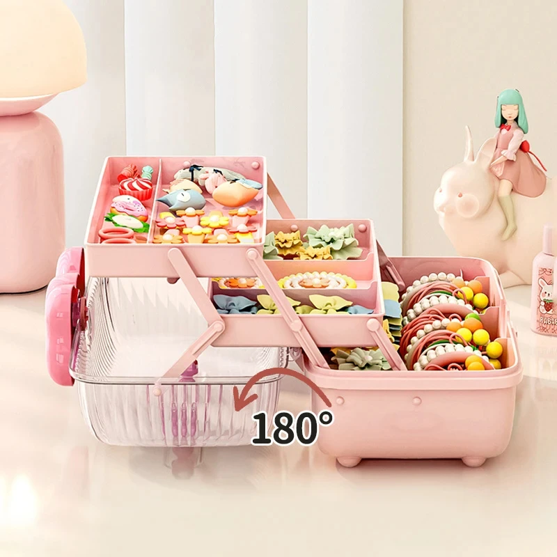 Multi-layer Kids Jewelry Case Cute Girl Hairpin Organizer Jewelry Head Rope Display Rack Children Hair Accessories Storage Box