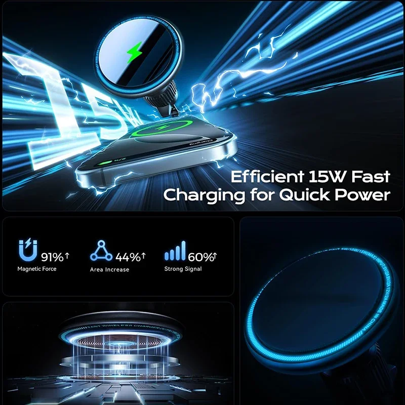 

UYUXIO Магнитное беспроводное автомобильное зарядное устройство с вентиляционным отверстием 15 Вт, автомобильное крепление для быстрой зарядки, держатель для телефона для iPhone 16 Pro Max 15 14 13 12