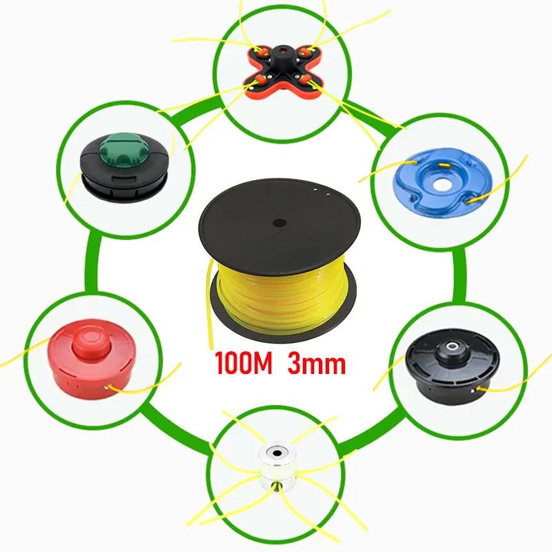 100x3mm Grass Trimmer Line Nylon Spiral Brush Cutter Rope Lawn Mower Head Accessory