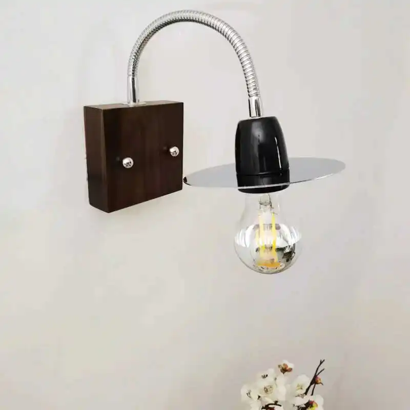 

Bedroom Bedside Wall Lamp Adjustable Living Room Staircase Aisle Background Retro Walnut Lamp Interior Decoration Lamps