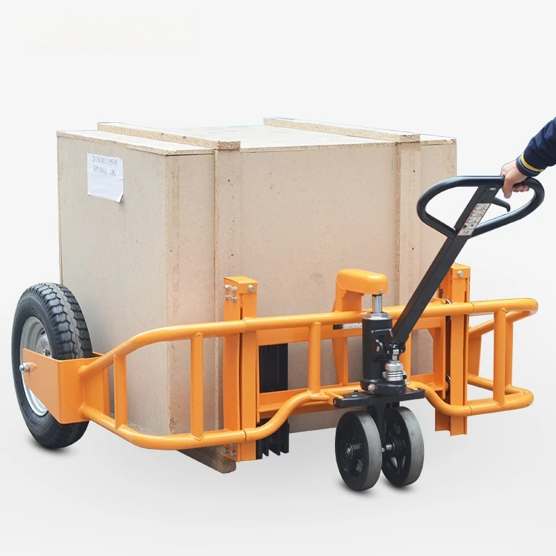 Mountain type manual hydraulic truck 1 ton outdoor off-road forklift wide leg inflatable rubber large wheel pallet truck