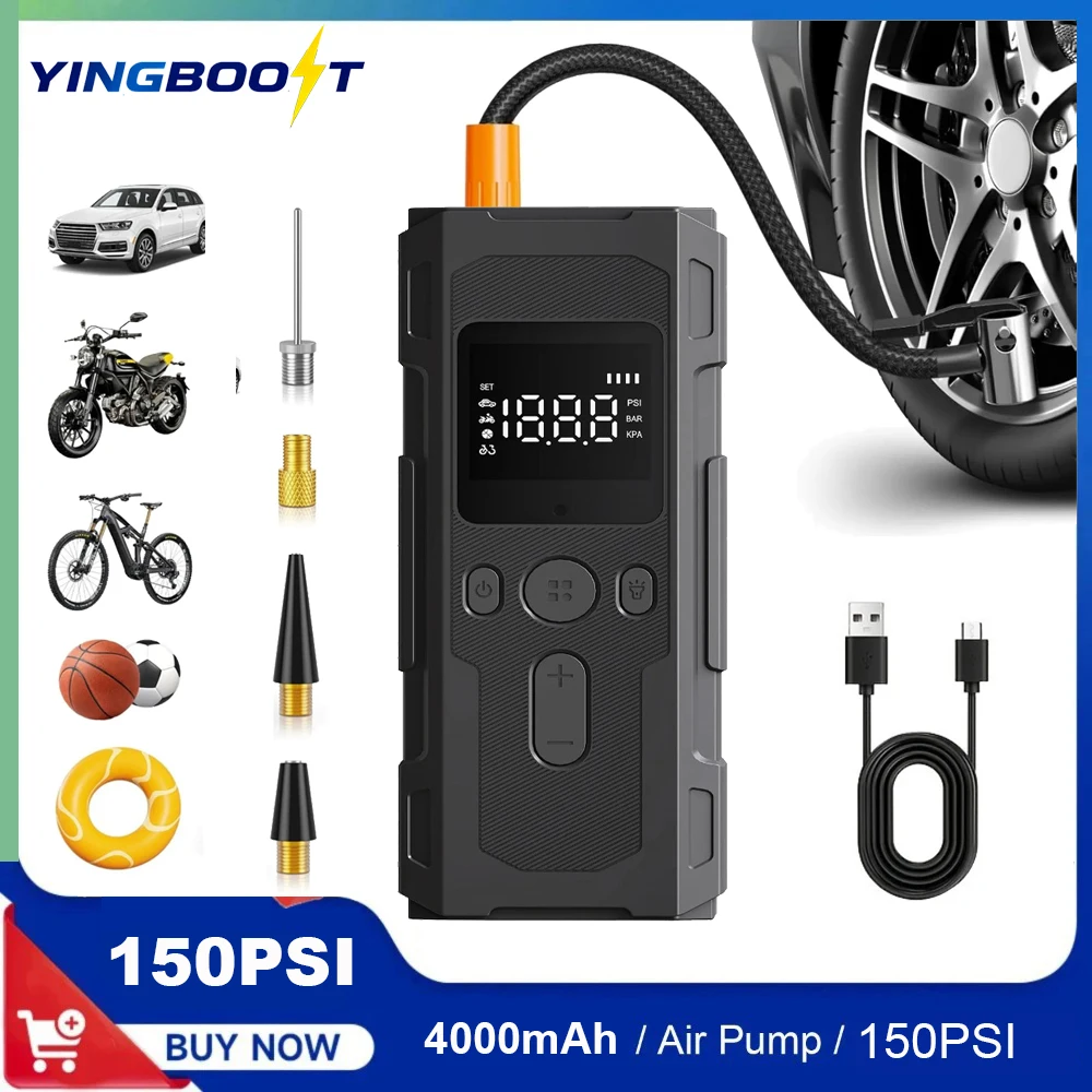 

Электрический насос YINGBOOST для накачивания шин с интеллектуальным цифровым дисплеем, компрессор для автомобилей, мотоциклов и велосипедов