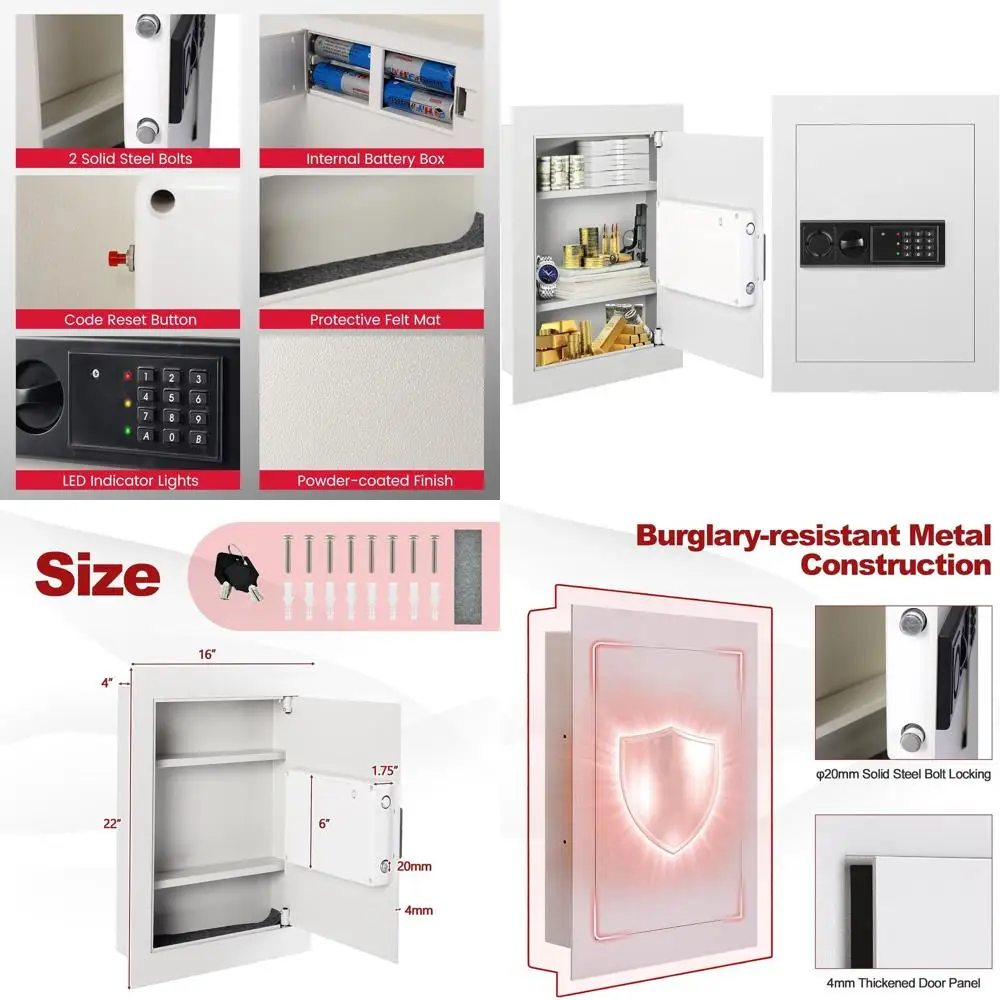 

Встраиваемый в стену сейф с LED-подсветкой и цифровым замком, 22-местный, для дома, идеально подходит для денег, ценных вещей и документов