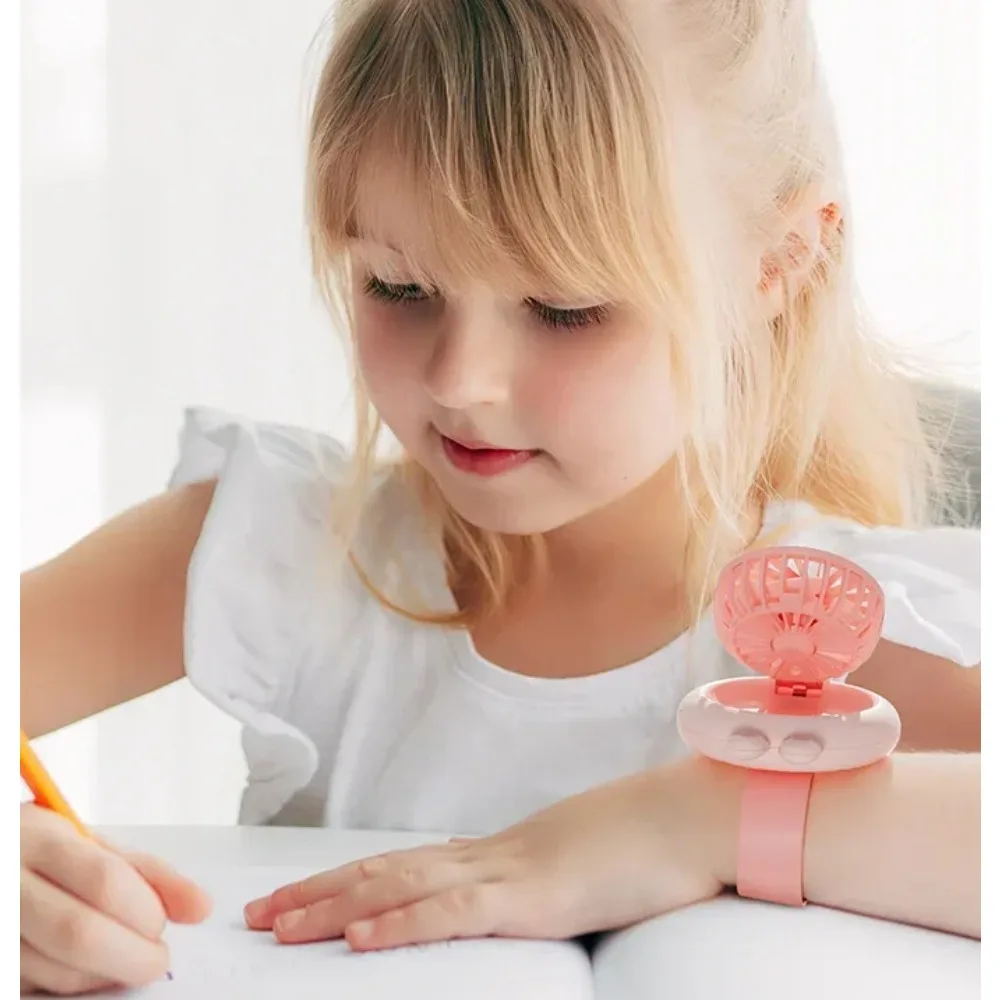 New Handheld Lightweight Children's Mini Fan USB Charging Cute Cartoon Watch Fan Outdoor Portable Small Fan Easy To Carry