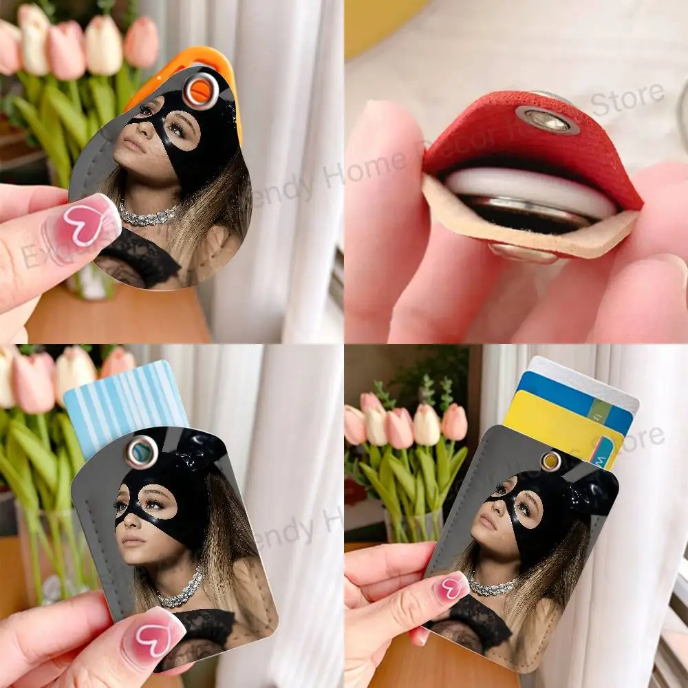 A-Ariana G-Grande Sunshine Premium PU Leather Card for Daily Use Holder Card Case with Metal Carabiner Customizable Design