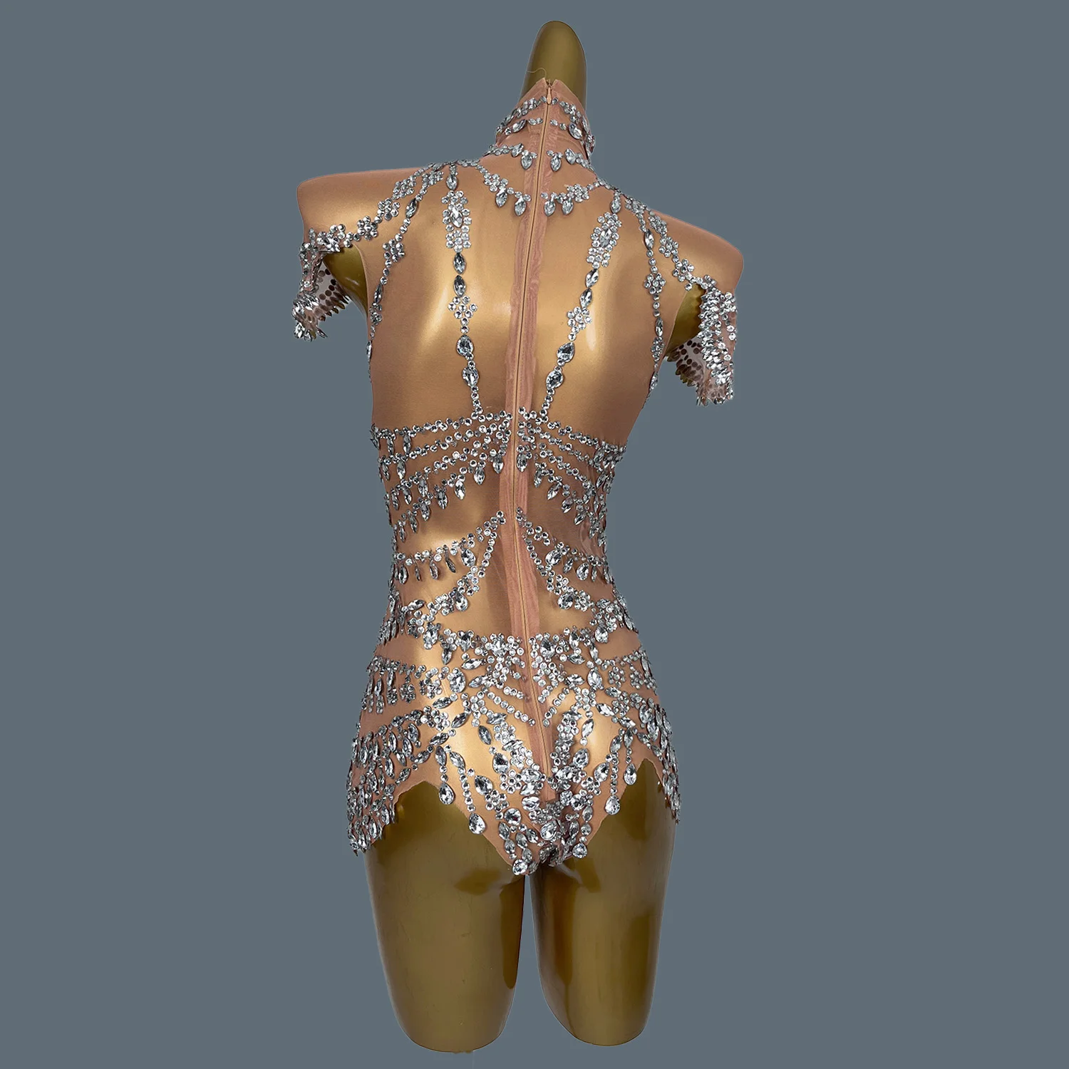 Sparkly Diamonds Bodysuit Frauen Sexy Mesh Transparent Dance Outfit Leistung Kostüm Sänger Party Club Show Bühne Tragen Wuniang