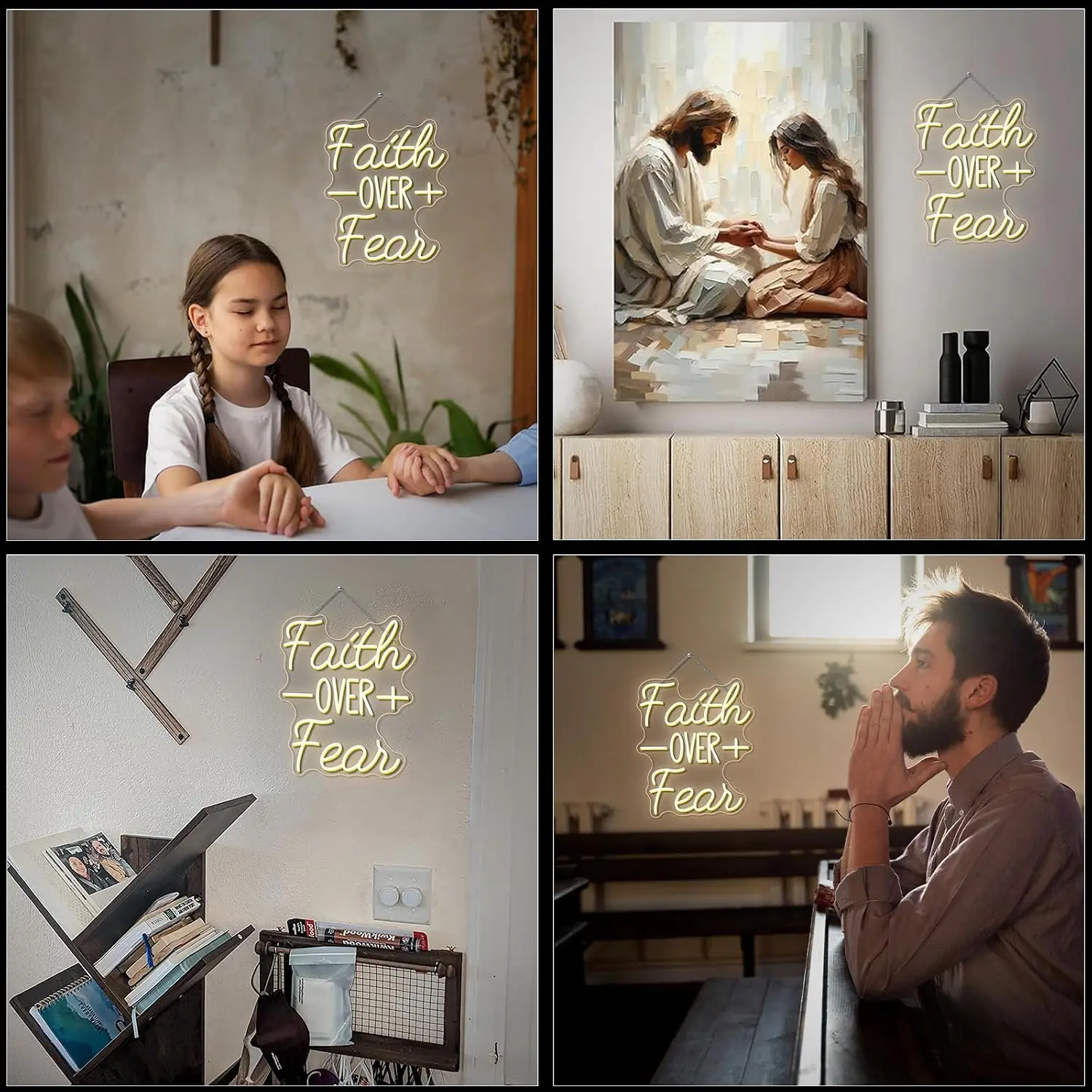 Faith Over Fear LED Neon Sign USB Powered Neon Light Inspirational Religious Wall Decor Bedroom Home Art Night Lamp Party Gift