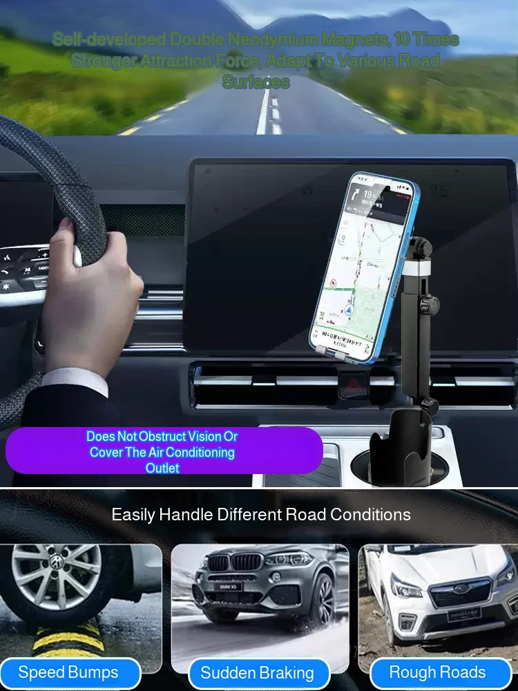 Universeller magnetischer Handyhalter fürs Auto mit Getränkehalterfunktion, 2-in-1 vertikale horizontale Drehung – Detail 8