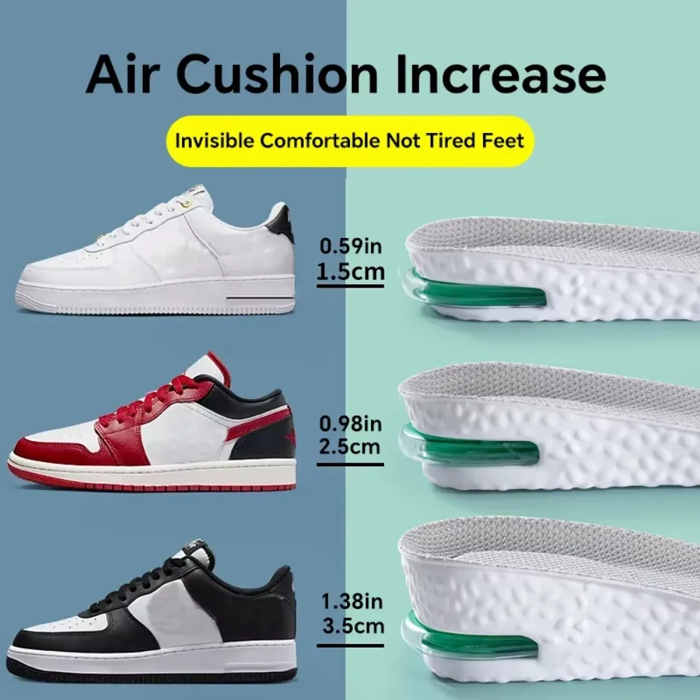 1Pair Orthopedic Height Increase Insoles Sports Air Cushion Comfort Inserts for Plantar Fasciitis Shock Absorbing Shoe Pads