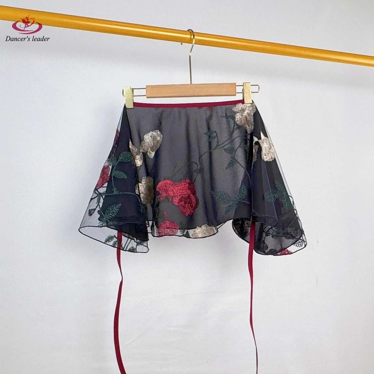Korte balletrok, dubbel gelaagd kantborduurwerk, dansrok voor dames, gymnastiekoefenrok, lyrische balletrok voor volwassenen