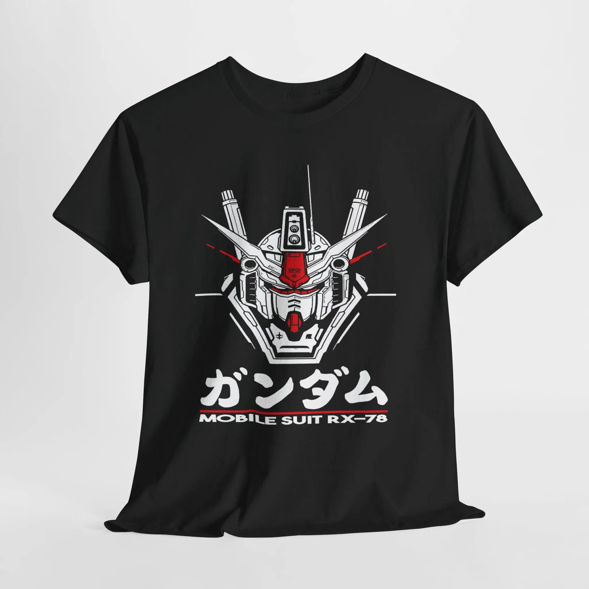 Klassisches Gundam RX-78-2 Kopfporträt T-Shirt Minimalistisches Anime-Mecha-Grafik-T-Shirt Japanischer Katakana-Druck Sommer-Baumwoll-T-Shirt für Herren