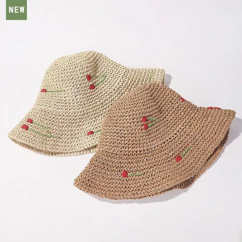 

COKK Summer Hat Women Sun Hat Ladies Sunscreen Straw Travel Foldable Panama Cap Female Travel Wide Brim Beach Sunhat Korean New