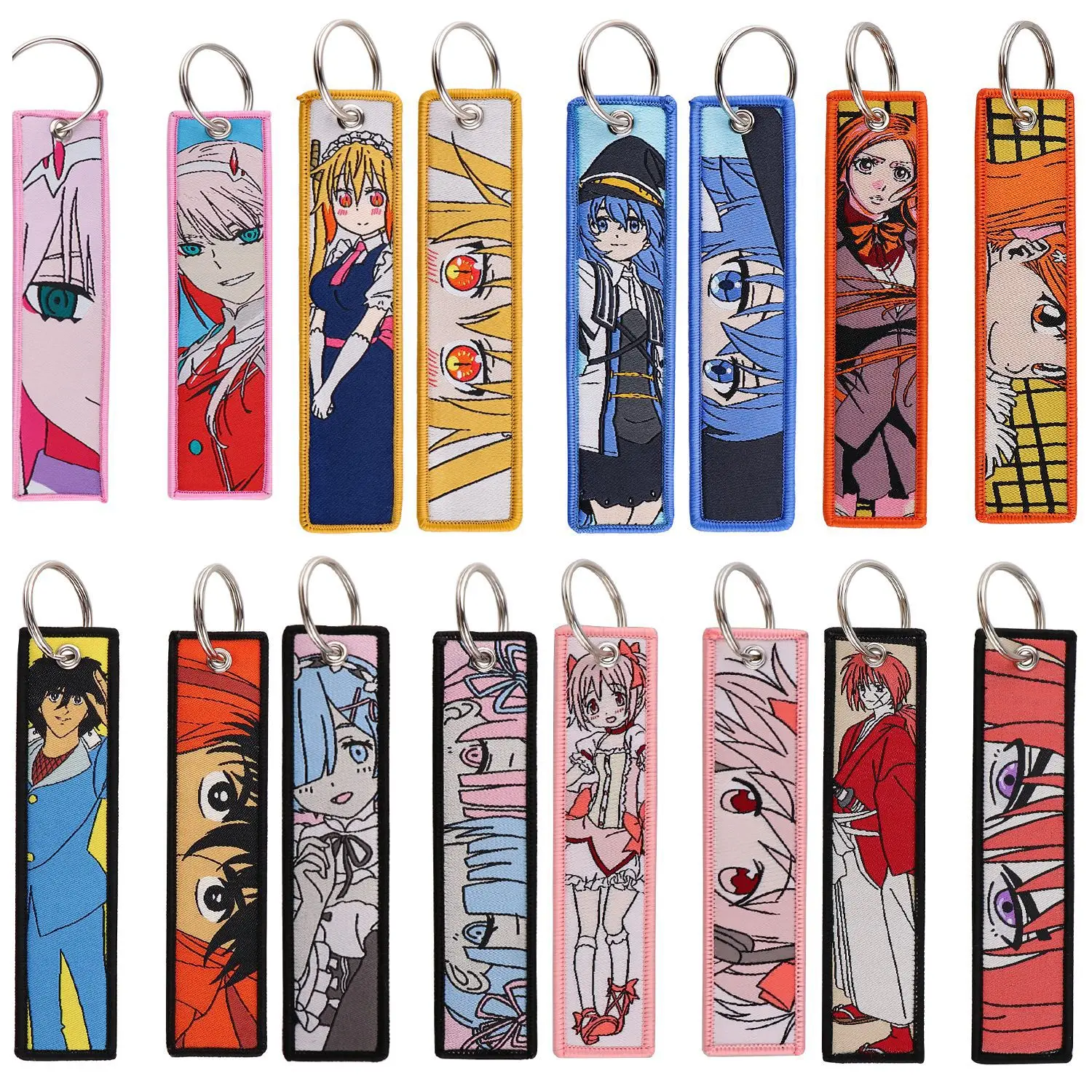 Anime Zero Two Oshi No Ko Embroidery Key Fobs Manga Key Tags Cool Keychains Car Keyrings Cosplay Accessories Friends Gift Toy