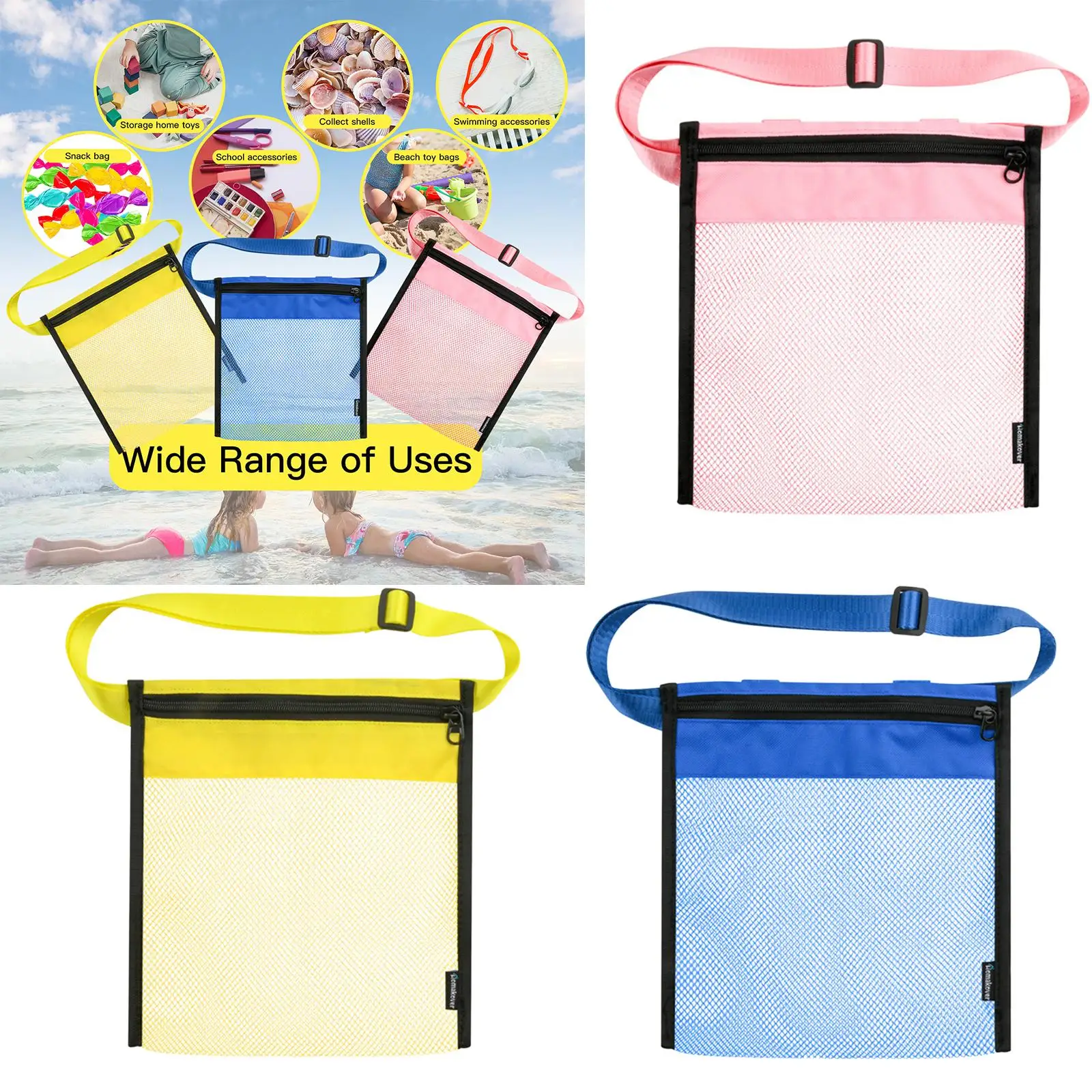 Fourre-tout de plage en maille, sac à coque, jouet de sable de plage, fourre-tout pour le stockage, collecte de fruits et légumes, collations ou jouets pour garçons et filles