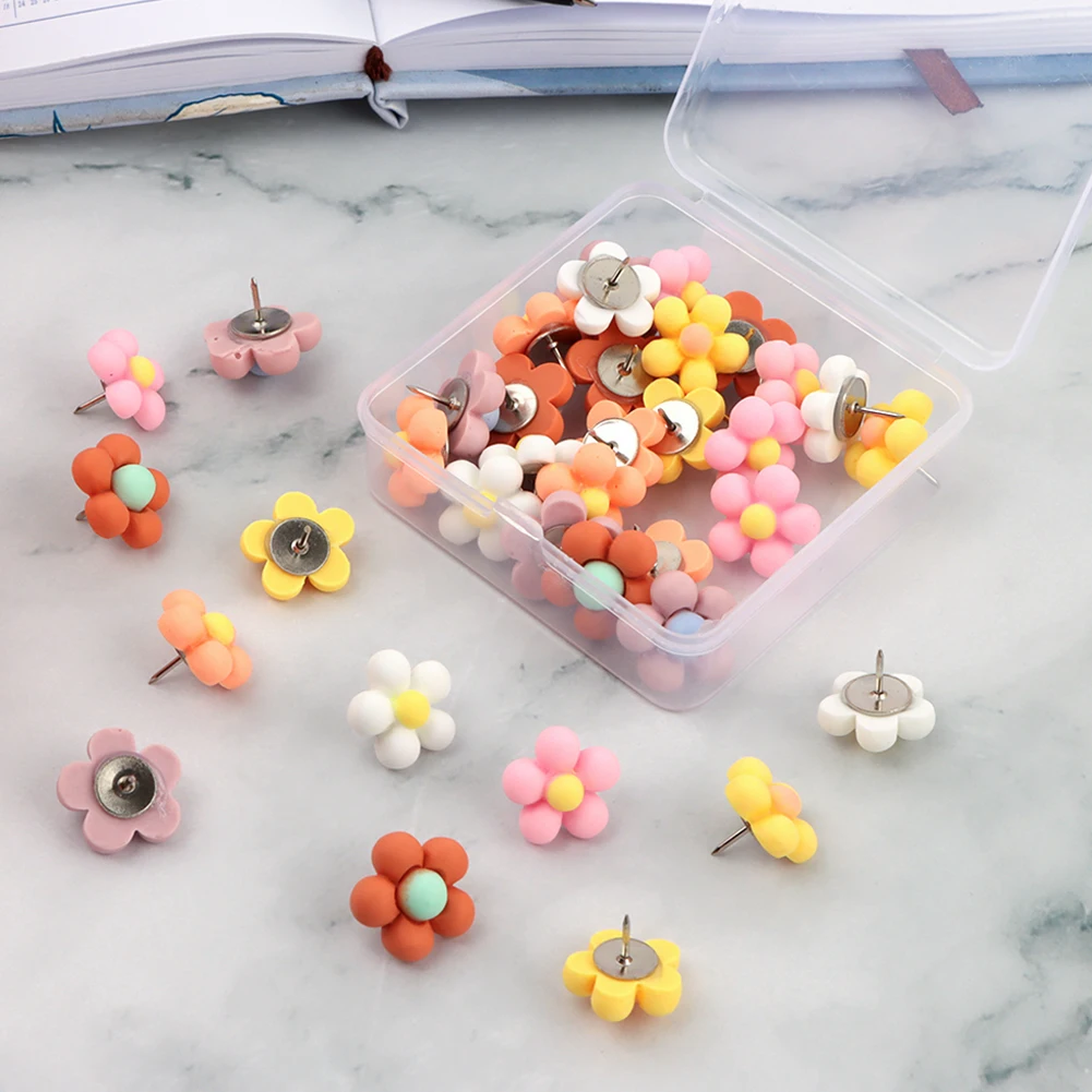 หมุดปักหมุดพลาสติก36ชิ้นแบบพกพาทนทานสำหรับกระดานข่าวดอกเดซี่สำหรับบ้านขนาดเล็กอุปกรณ์สำนักงานนักเรียนโรงเรียน
