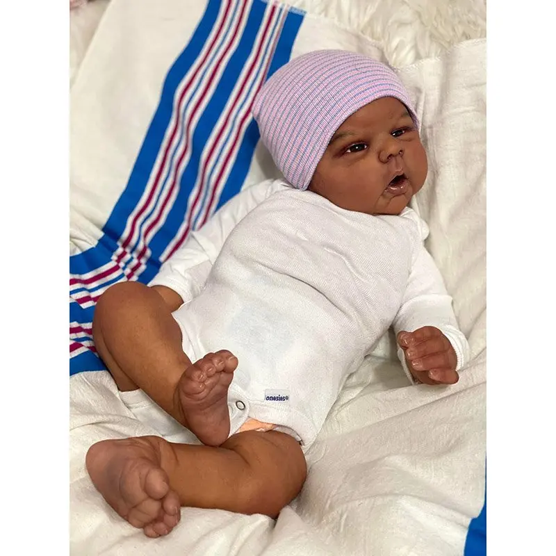 50cm Dark Skin Lifelike Reborn Baby Gounchin Soft Cotton Body Doll with Hand Drawing Hair
