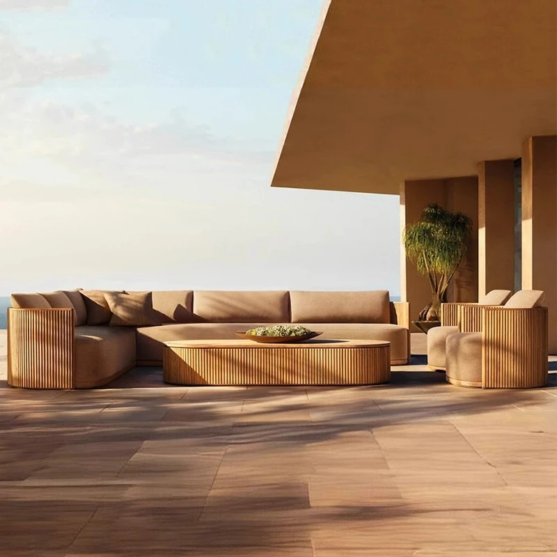Outdoor Teak Leisure Sofa Hotel Garden Resort Outdoor Solid Wood Patio Furniture Designer Pool Bed