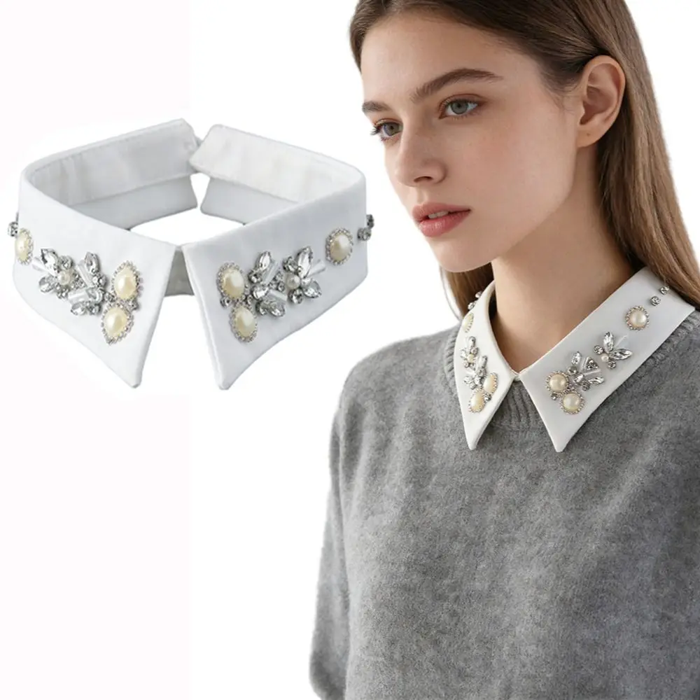 

Luxury Detachable Fake Collar Pearl Rhinestones Designs White Neckline Lapel Collar