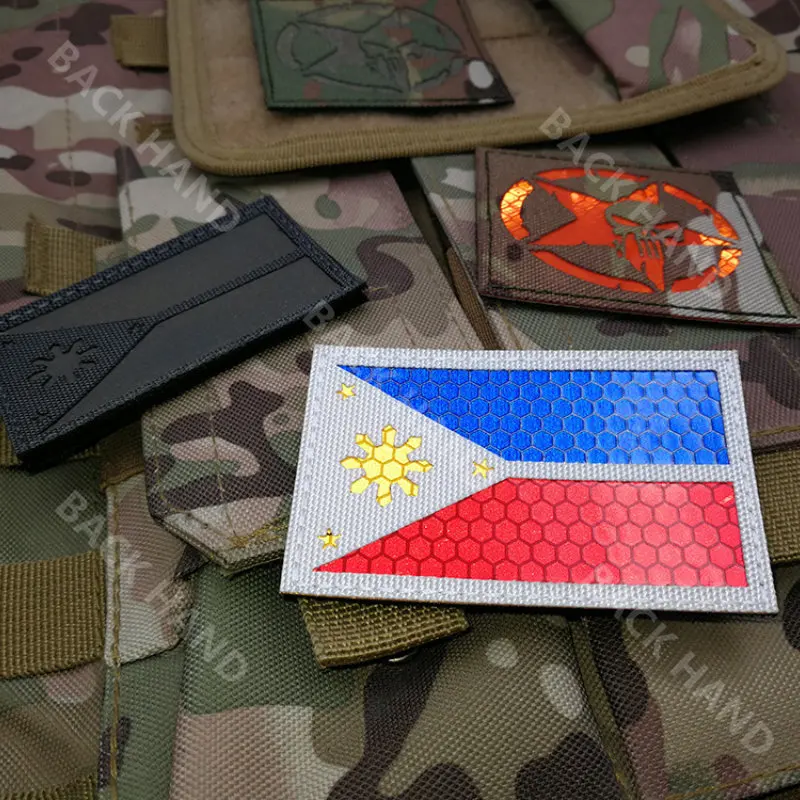 رقع علم الفلبين شارة مطرزة هوك وحلقة شارة تطريز شارة عسكرية شريط شعار بي في سي لمعدات خارجية - 3