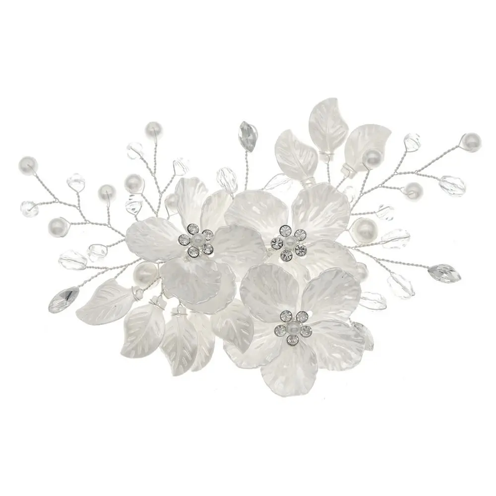 New Crystal Pearl Flower Bridal Headwear Handmade White Bride Headdress Elegant Luxury Wedding Hairpin Hair Accessories