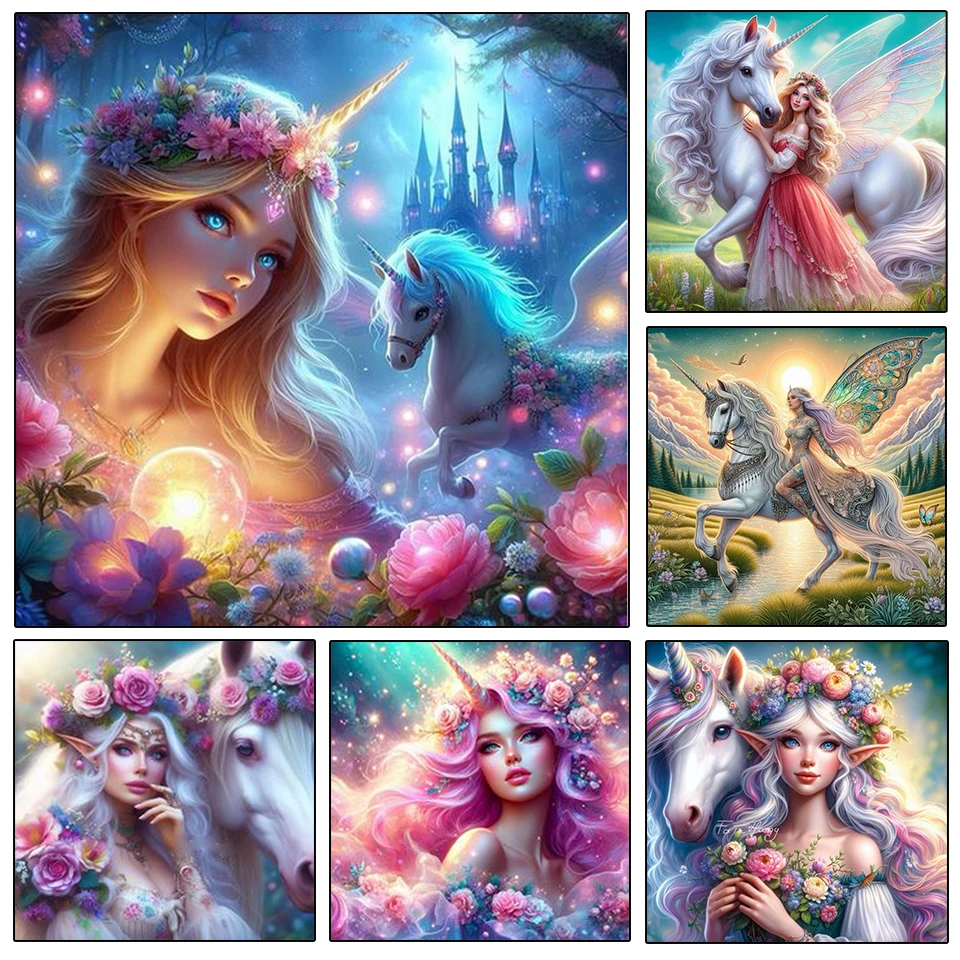 Unicorn Fairy Diamond Painting New 2024 Full Circle Diamond Mosaic Embroidery Cross Embroidery Kit Home  Decoration Handmade