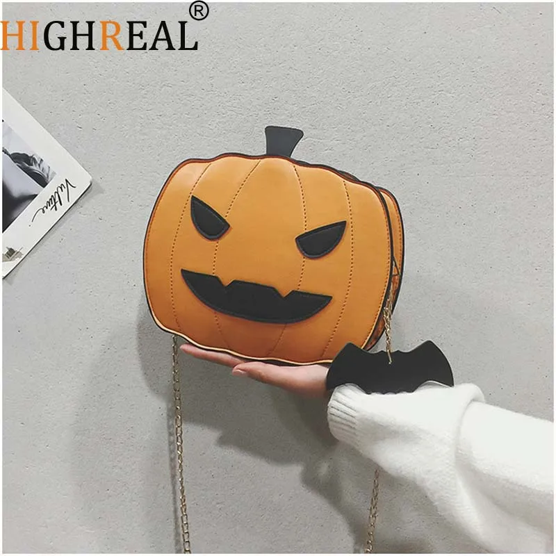 

Halloween Funny Bag PU Leather Novelty Pumpkin Purse Adjustable Strap Crossbody Bag Fashion Satchel Bag Cartoon Shoulder Bag