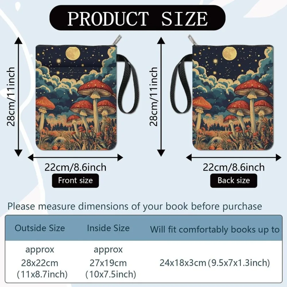 Mushroom Book Covers Moon Book Protector Star Book Sleeve for Paperbacks Washable Fabric Cloth Book Cover with Zipper and Extra