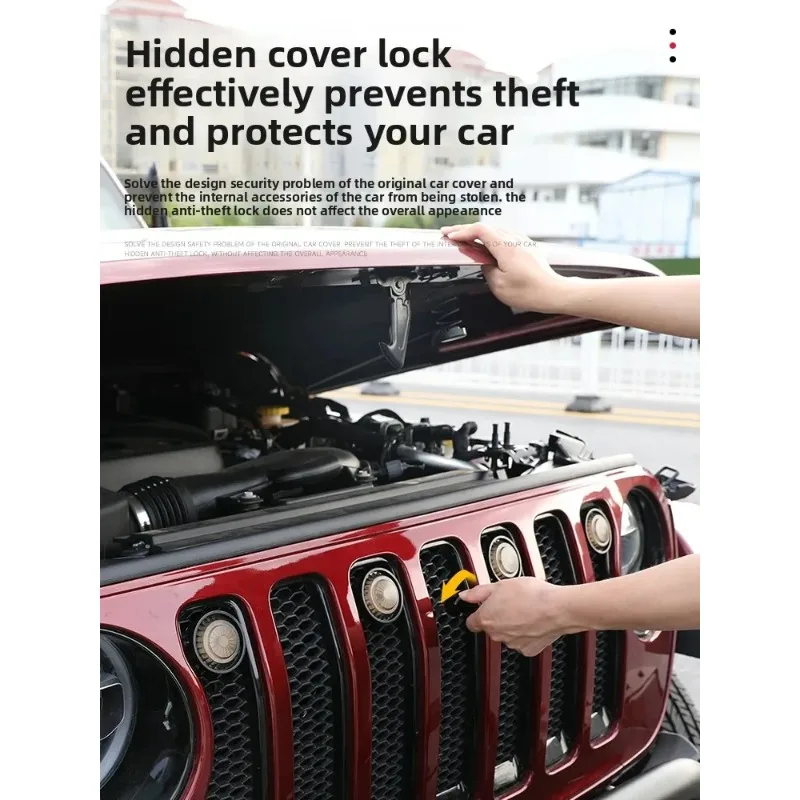 For Jeep Wrangler JL Gladiator JT 2018-2024 Hood Lock Grille Hidden Installation ABS Anti-Theft Cover for 4XE Off-Road Security