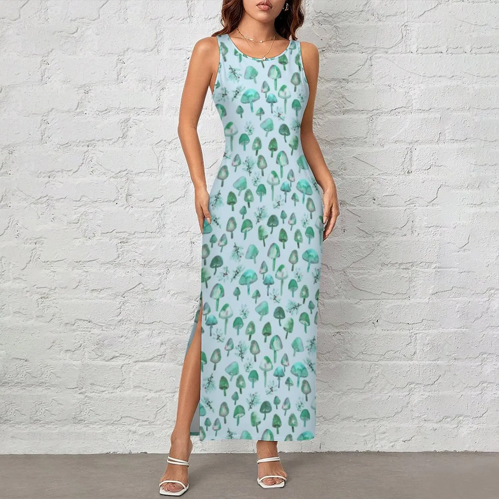 Watercolor Forest Bodycon Dress Summer Magic Mushrooms Vintage Maxi Dresses Woman Custom DIY Y2K Fashion Dress Big Size 3XL 4XL