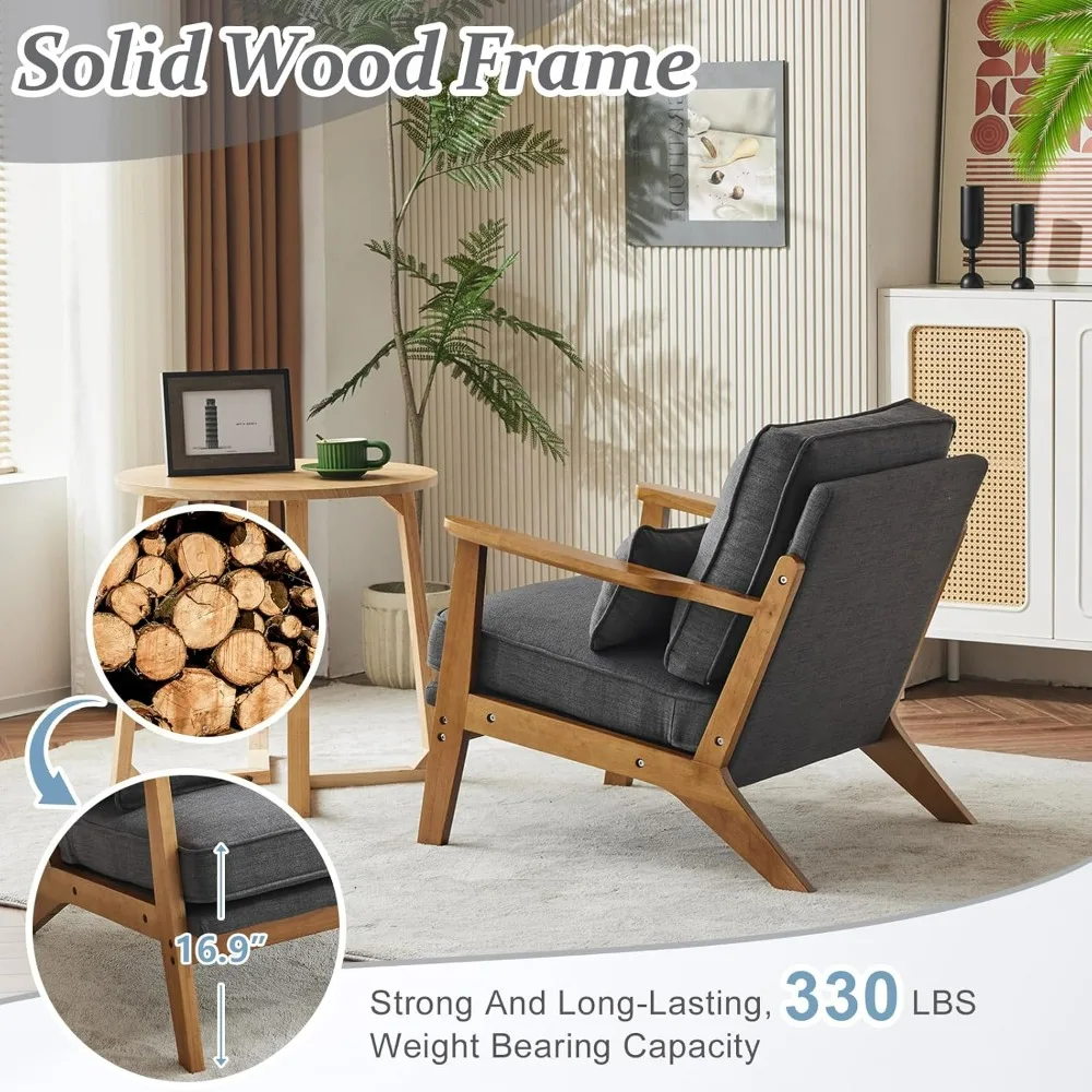 كرسي بمساند للذراعين واسعة من الخشب، كرسي حديث منجد لمنتصف القرن مع وسادة، كرسي قراءة مريح كرسي بذراع المزرعة